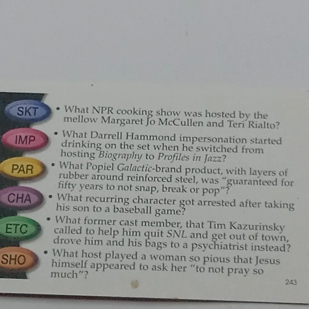 SNL Trivial Pursuit TV Trivia Cards ONLY Saturday Night Live game